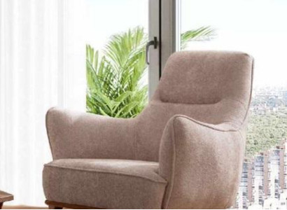 Moderner Sessel Cocktailsessel Ohrensessel Designer Möbel Beige Holzmöbel